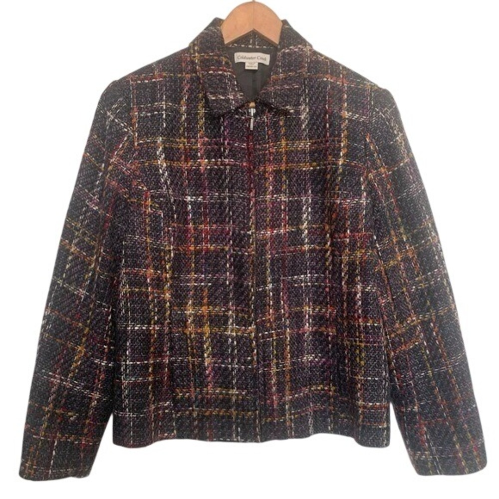 Coldwater Creek Multi-Colored Tweed Zip Closure Jacket/Blazer Size Petite Medium